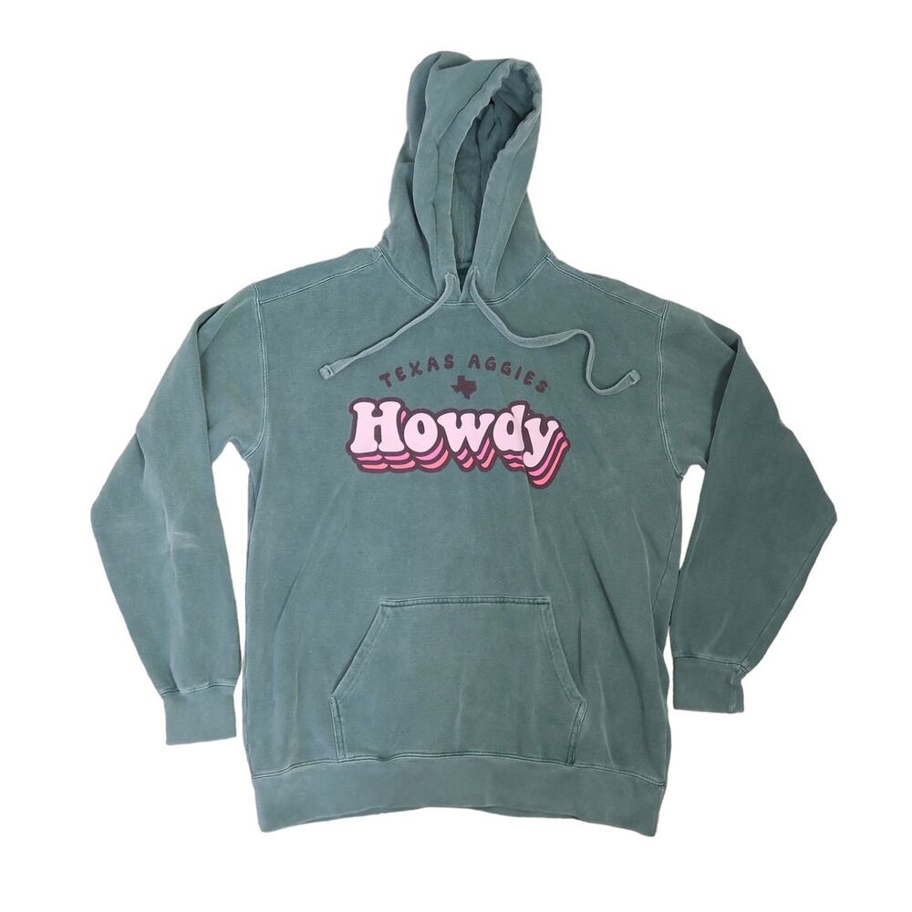 Comfort Colors Howdy Texas Aggies dark green hooded sweatshirt L